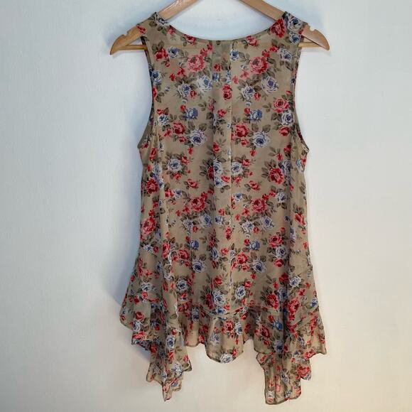 Comme Toi Floral Blouse S Sleeveless Sheer Asymmetrical Lightweight Flowy - Picture 4 of 6